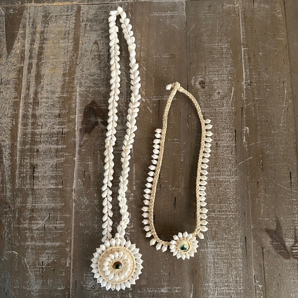 Handmade Shell Necklaces Artisan Statement Woven Raffia
